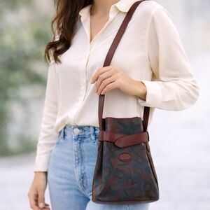 Vintage 1990s Ungaro Brown and Green Patterned Bucket Bag
